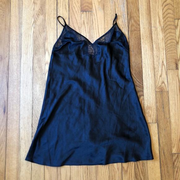 Victoria's Secret NWOT Vintage 1990s Women's Satin Black Lacy Slip Nightgown M - Picture 1 of 7